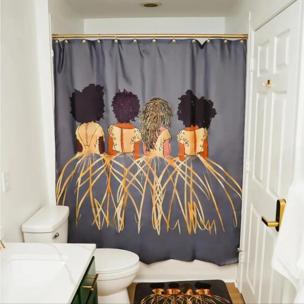 Sisterhood -Royal Gray- Fabric Shower Curtain NEW!! Bathroom Chic/Stylish - Picture 1 of 7